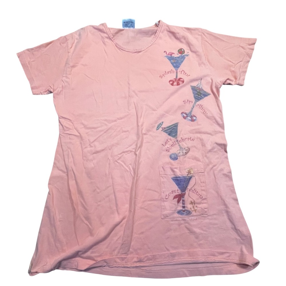Surf Ave Womens Galveston Island Pink Graphic Tunic Cotton Cocktail Souvenir XL